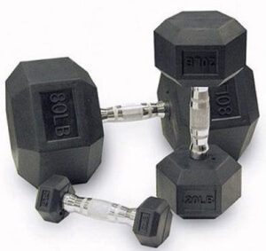 Rubber Hex Dumbbells w/ Chrome Ergo Grips